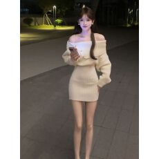 批发针织连衣裙女秋冬新款时尚毛衣裙设计感百搭气质包臀<b class='q'>裙子</b>