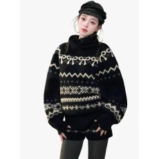 批发美式复古费尔岛高领毛衣外套针织上衣女<b class='q'>短</b>裤套装加厚