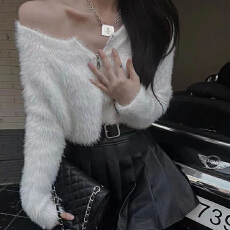 批发韩国东大门秋季新款长袖毛茸茸针织衫女修身拉链水<b class='q'>貂绒</b>毛衣外套