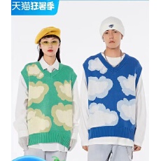 批发韩版新款云朵V领针织毛线背心宽松无袖毛衣<b class='q'>马甲</b><b class='q'>男</b>女潮