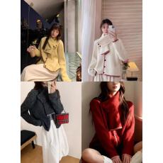 批发韩国东大门<b class='q'>新款</b>纯色针织开衫带围脖韩系撞色外搭上衣女套装毛衣