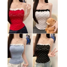 批发夏季新款纯欲印花烫钻字母抹胸修身显瘦女一体式带胸垫上衣