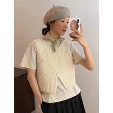 批发韩国东大门2026<b class='q'>春</b>季新款外穿百搭设计感小众短款开叉针织马甲女潮