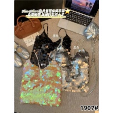 批发闪闪亮片性感V领吊带背心女夜店风无袖外穿上衣