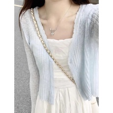 批发小香风针织开衫薄款女春<b class='q'>秋</b>冰丝宽松外搭防晒外套夏季短款上衣长袖