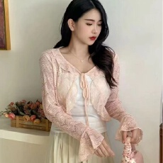 批发2026年新款夏季新款韩系温柔<b class='q'>甜美</b>风荷叶边蕾丝喇叭袖防晒衣