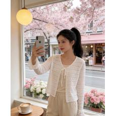批发温柔风重工V领开衫冰丝防晒衣服<b class='q'>夏</b>季韩系配裙子针织空调衫薄上衣