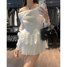 批发纯欲白色<b class='q'>高腰</b>显瘦仙女短裙防走光内衬秋季韩版气质花边蛋糕裙裤