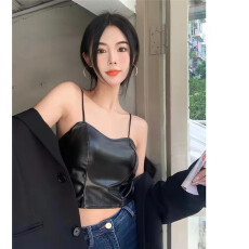 批发复古皮背心女外穿<b class='q'>短款</b>弹力胸垫吊带春季紧身显瘦内搭辣妹无袖上衣