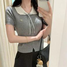 批发学院风撞色<b class='q'>娃娃领</b>麻花针织开衫女2026夏季显瘦修身短袖<b class='q'>T</b><b class='q'>恤</b>