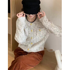 批发韩版秋冬<b class='q'>外贸</b>小香风外套内搭针织开衫上衣休闲长袖单排扣针织毛衣