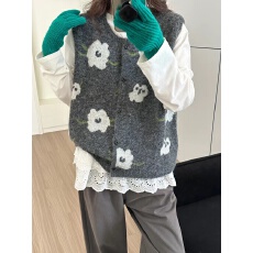 批发法式温柔风提花针织马甲女宽松春季2026新款韩版圆领百搭叠穿上衣