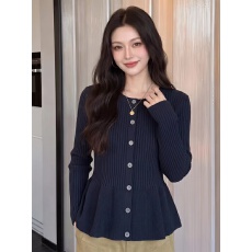 批发安迪绒洗水法式小众修身收腰秋季纽扣毛衣显瘦百搭针织衫女