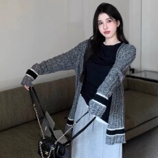 批发日系复古撞色慵懒风软糯毛衣外套女春季小众气质宽松显瘦<b class='q'>针织</b>开衫