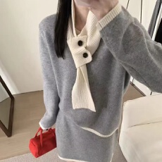 批发韩系穿搭套装女秋<b class='q'>冬</b>巨好看一整套长袖围脖毛衣针织短裙三件套