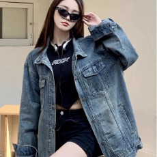 批发美式甜酷风牛仔长袖外套女秋季新款复古BF翻领时尚百搭外搭上衣潮