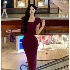 批发2026春夏新款哥德堡浪漫法式紫气质裙子修身包臀裙显瘦性感<b class='q'>中长裙</b>