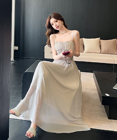 2026 봄 여름 새로운 고급 센스 작은 대중 ins 품격 생일 연회 슬립 드레스 신부 들러리 예복 롱 스커트