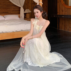 批发2026夏季新款重工轻奢感<b class='q'>网纱</b>无袖立体花朵连衣<b class='q'>裙</b>白月光气质长<b class='q'>裙</b>