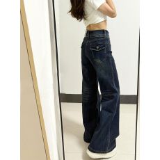 批发复古辣妹中高腰直筒牛仔裤女2025年秋冬新款不贴腿拖地裤长裤ins