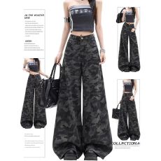 批发2026新款<b class='q'>女装</b>复古迷彩工装牛仔裤百搭慵懒松弛感显瘦阔腿拖地裤