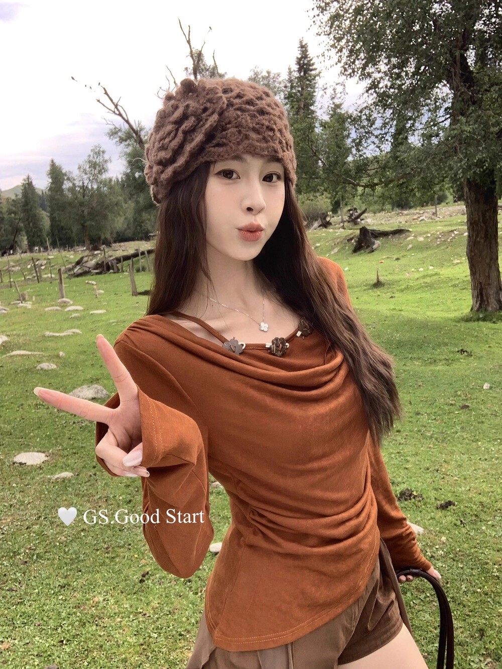 MY12557# 早秋气质小女人木花立体装饰假两件修身显瘦小衫时尚百搭温柔T恤