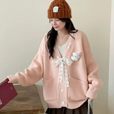 批发日系甜美蝴蝶结<b class='q'>毛衣</b>外套女2025秋冬季新款慵懒风<b class='q'>宽松</b>针织开衫