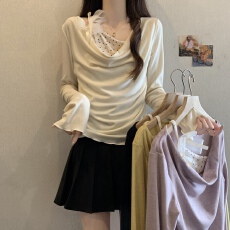 批发大码女装复古假两件一字肩荡领露肩针织衫女<b class='q'>秋</b>冬胖MM显瘦遮肉上衣