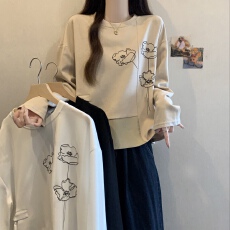 批发休闲慵懒风花朵绣花卫衣女2026春季新款宽松显瘦遮肚大码微胖上衣