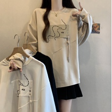 批发设计感白色正肩长袖卫衣大码女装春季新款2026爆款胖mm不规则上衣