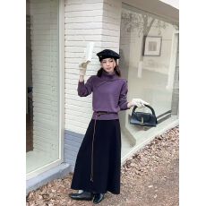 批发2025秋冬新款可拆卸高领针织衫女设计感小众宽松长袖毛衣+半身裙