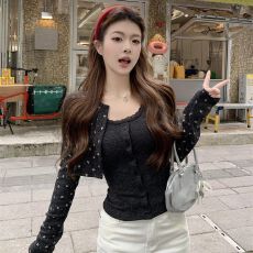 批发PPHOME温柔bm风碎花开衫短款外套女秋季套装韩系蕾丝内搭吊带上衣