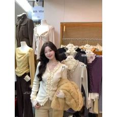 批发法式巨好看的木耳边掐腰打底衫女<b class='q'>秋</b>冬新款内搭针织上衣设计感小众