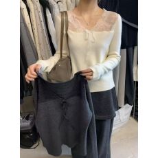 批发设计感小众蕾丝拼接v领针织衫女<b class='q'>秋</b>冬2025新款韩版修身小个子上衣