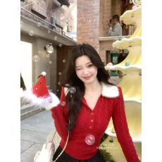 批发复古撞色毛毛领拼接长袖针织衫女秋冬修身显瘦内搭弹力<b class='q'>打底衫</b>上衣