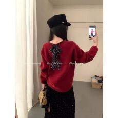 批发韩版宽松显瘦圆领波点针织衫女2025秋冬新款简约百搭<b class='q'>毛衣</b>上衣潮