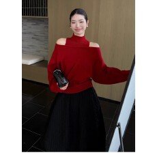 批发十三行2025秋冬新款半高领针织<b class='q'>背心</b>女一字肩<b class='q'>毛衣</b>高级感御姐两件套