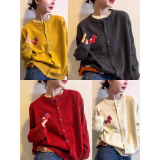 批发小马刺绣羊毛针织开衫女欧洲站2025冬装新款欧货女装毛衣打底衫潮