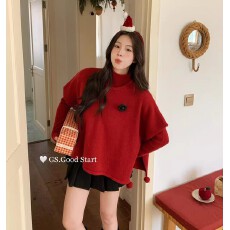 批发十三行2025秋冬新款氛围感圣诞新年不规则高领披肩+打底衫两件套