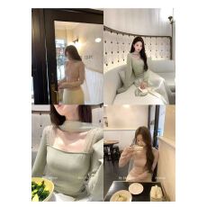 批发EIA一尧【甜心软酪】法式针织衫女冬网纱拼接气质飘带长袖打底衫