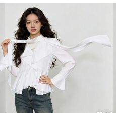 批发法式轻熟风白色荷叶边飘带衬衫女2026<b class='q'>春</b>季通勤韩系chic别致小上衣