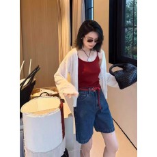 批发韩系简约长袖披肩开衫红色吊带背心女内搭外穿两件套女2026春夏