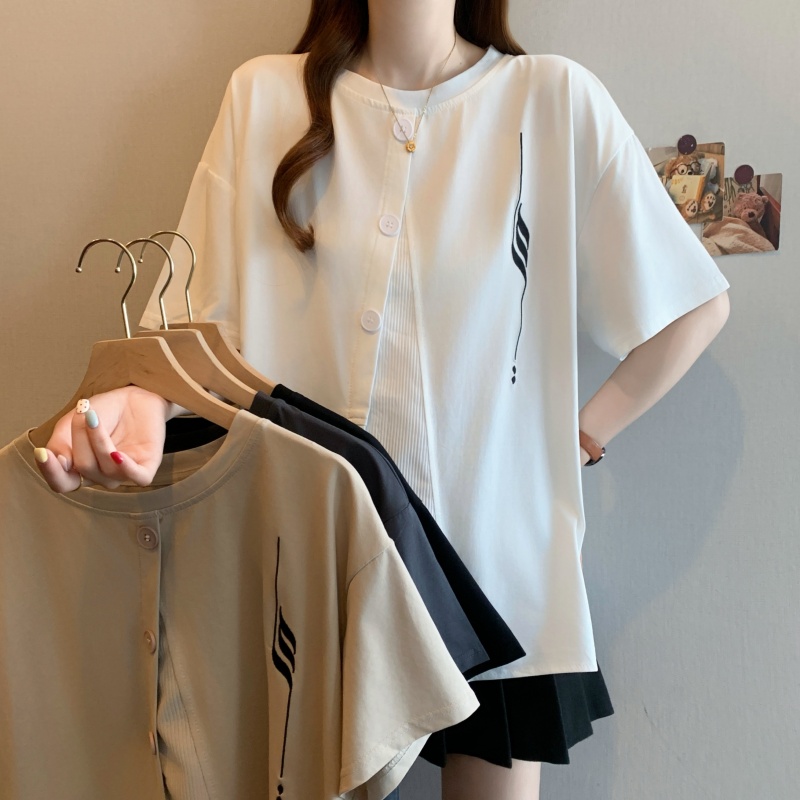 2026 슈퍼 화재 연령 감소 반팔 티셔츠 여성 여름 빅 사이즈 지방 mm 고유 한 Chic 기본 셔츠 루즈핏 표지 배 맨위
