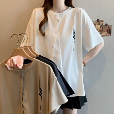 2026超火减龄短袖T恤女夏季大码胖mm独特别致打底衫宽松遮肚上衣