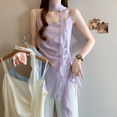 批发法式度假风飘带背心吊带<b class='q'>女装</b>2026夏季新款<b class='q'>大码</b>胖mm不规则收腰上衣