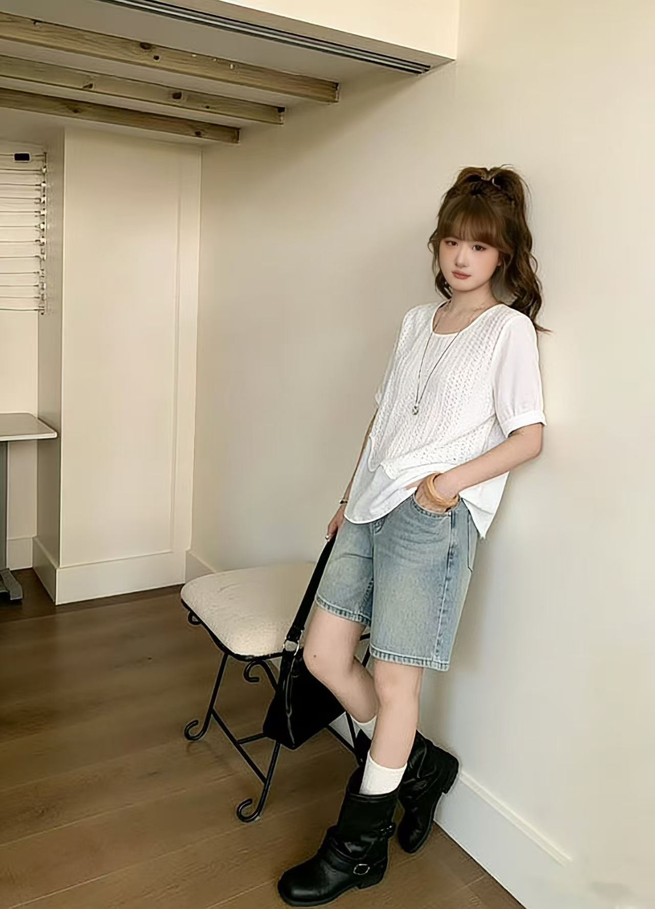 페이크 레이어드 패치워크 반팔 만나는 여성 셔츠 여름 2026 빅 사이즈 지방 mm 슬림해 보이는 표지 배 연령 감소 슈퍼 화재로 의류