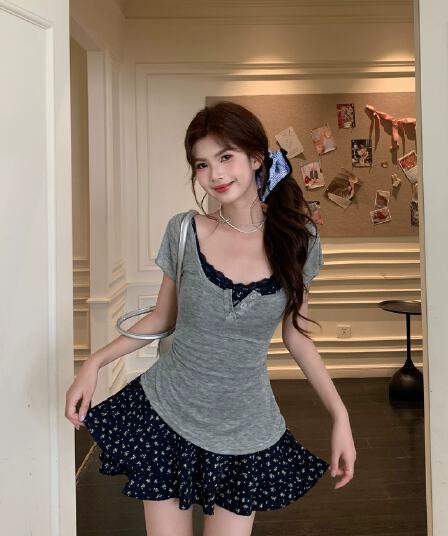화이트 작은 물고기 오리지널 달콤한 매운맛 덜 여자 칼라 꽃무늬 반팔 여성 드레스 여름 특별 아름다운 꼬집기 허리 작은 치마