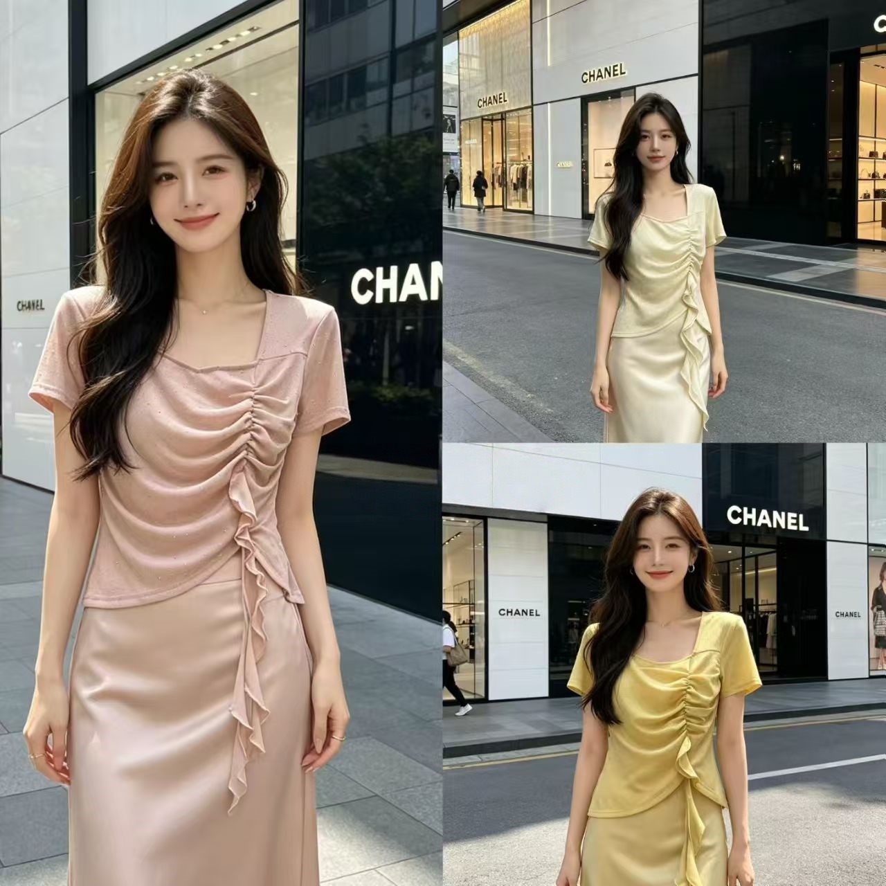 프랑스식 디자인 센스 광장 칼라 프릴 리본 맨위 여성 여름 빅 사이즈 통통한 여동생 Chic 외국 가스 핫픽스 티셔츠