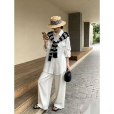 批发简约长袖衬衫女2026秋季新款宽松翻领衬衣配条纹披肩上衣