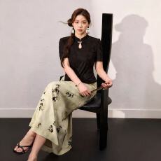 批发大码女装新中式提花短袖上衣显瘦印花半身裙<b class='q'>夏</b>季新款国风套装